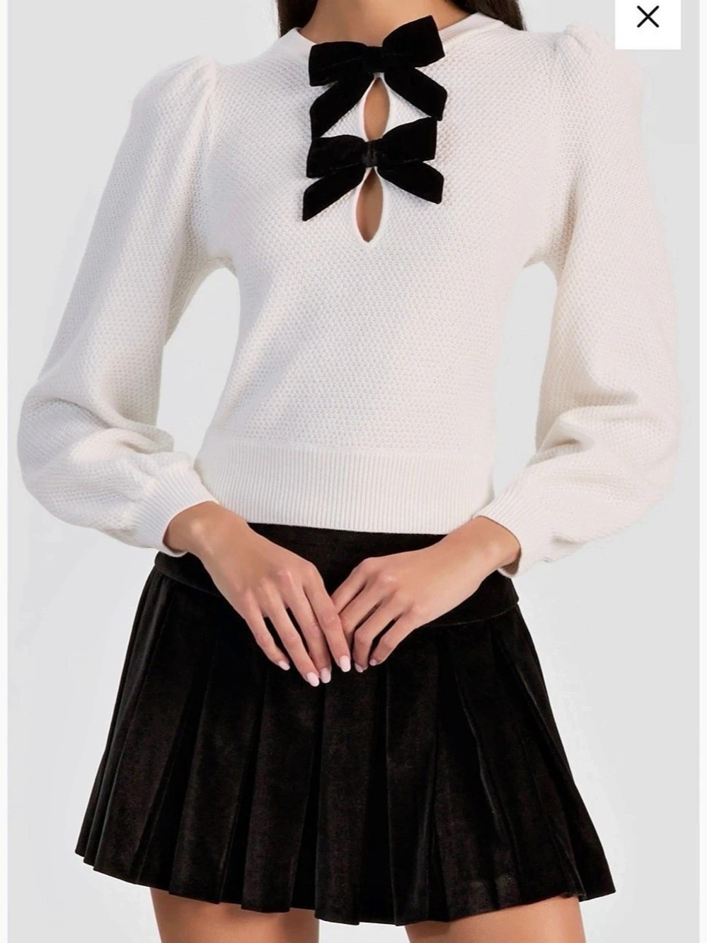alice + olivia Bow Detail Sweater in White & Black Size XL NWT